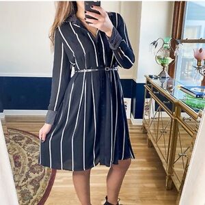 Who What Wear Black Striped Chiffon Shirt Dress